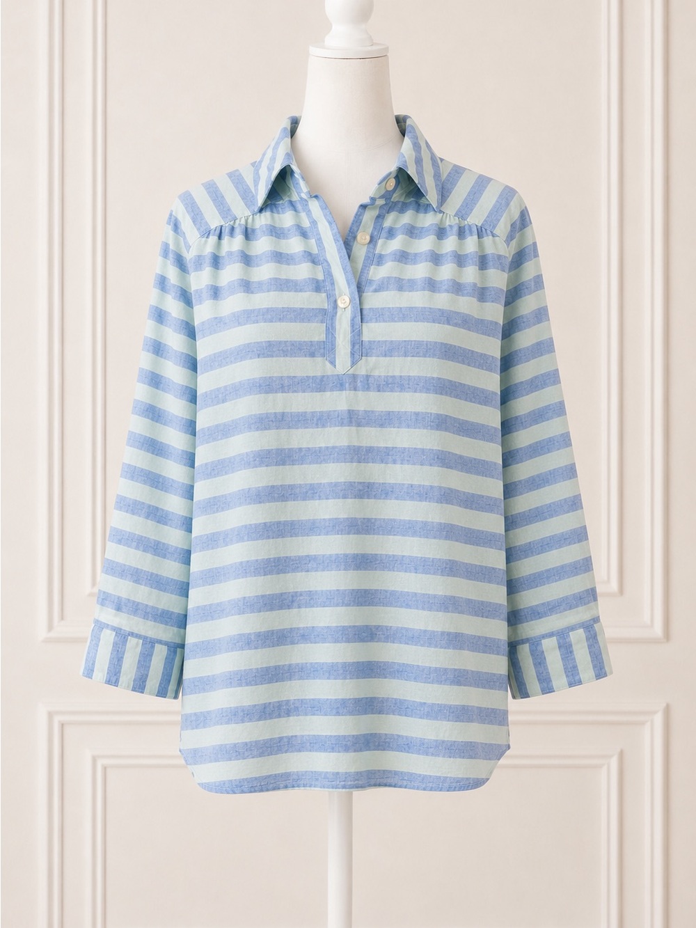Vineyard Vines Linen/Cotton Blend Blue/Green Striped Popover Shirt Women’s XS - Picture 1 of 5